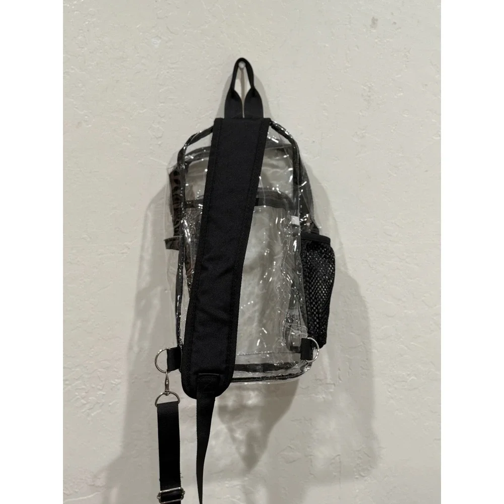 Clear Stadium Approved Sling Bag Crossbody Backpack Transparent PVC Black Trim